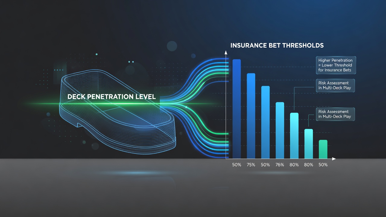 Chart showing how insurance correlation rises with deeper deck penetration in eight-deck blackjack